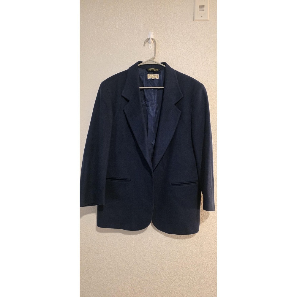 Vintage L.L. Bean Blazer Womens 12P Navy Blue‎ Open Front Lined USA Classic